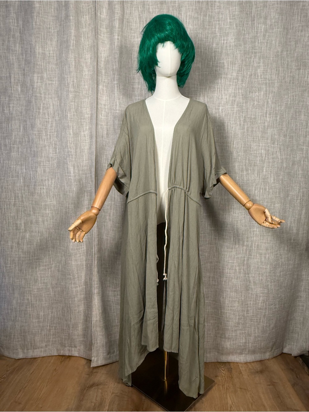 Lightweight Olive Green duster/kimono Robe with Drawstring